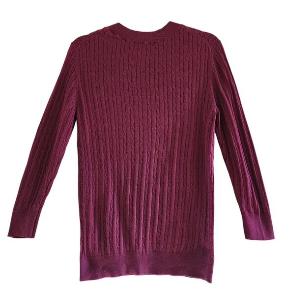 Banana Republic Cable Knit Sweater Burgundy Long Sleeve Scoop Neck Women Large - Picture 3 of 9